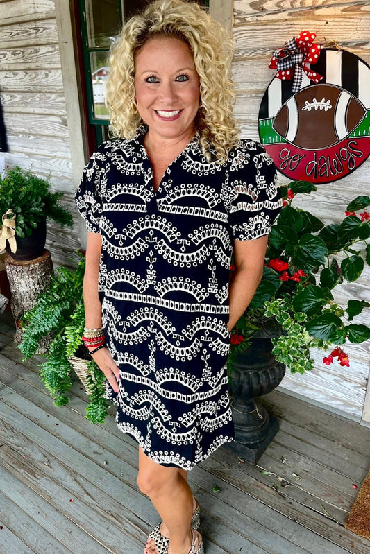 Alice Black and White Embroidered Dress