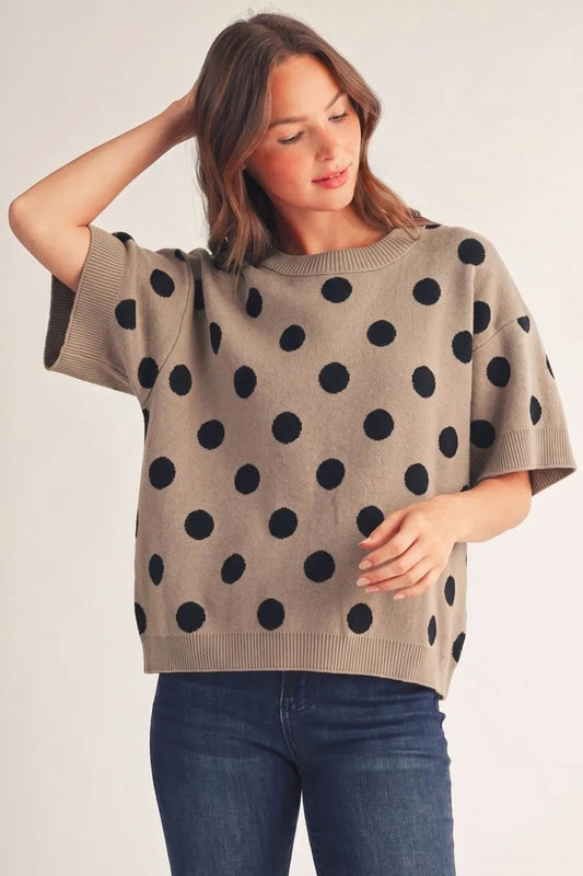 Taupe Polka Dot Sweater Top
