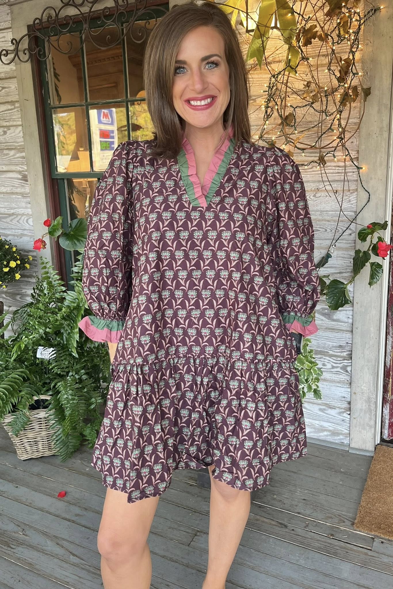 Natalie Floral Block Print Dress | Plum