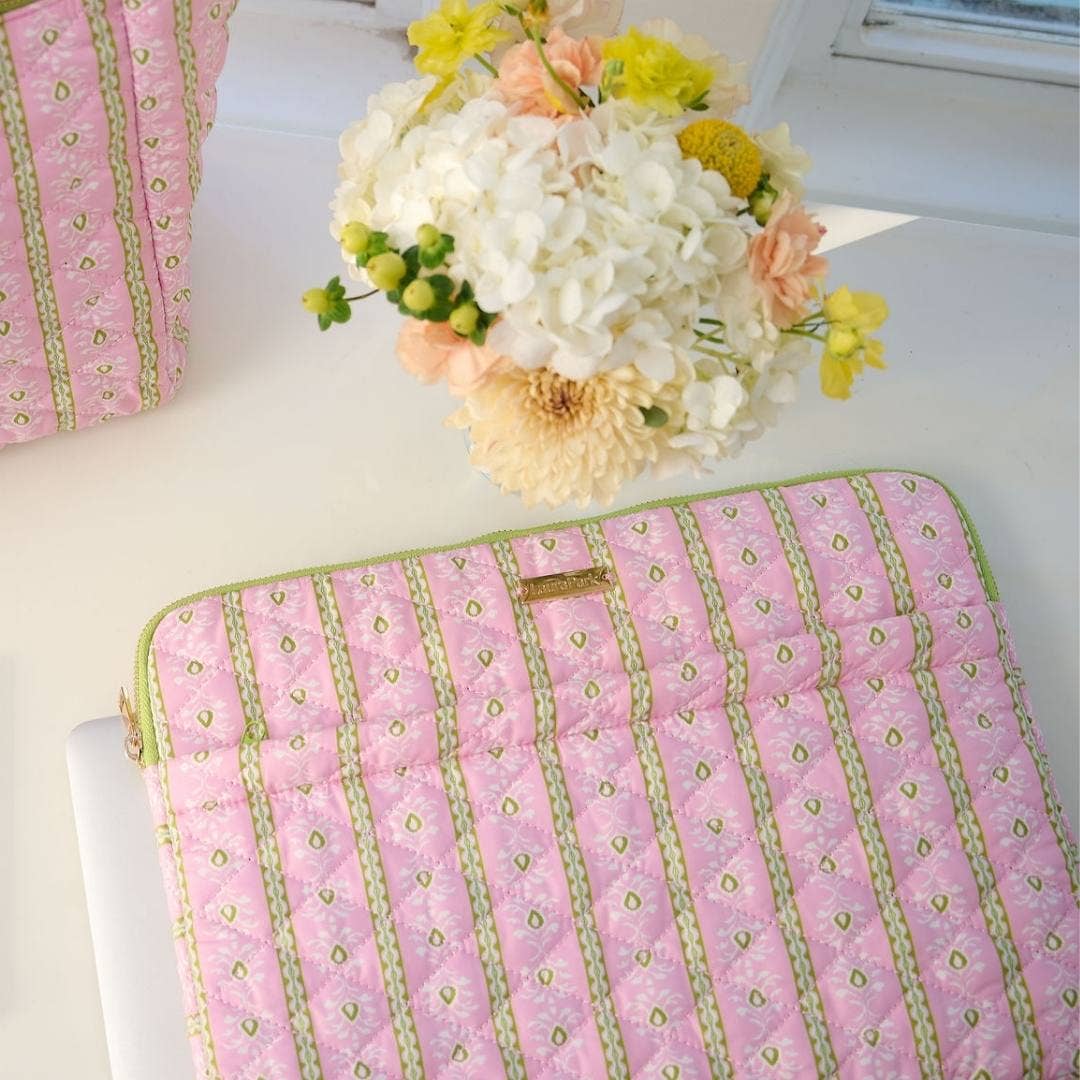 Laura Park Designs - Rosemary Stripe Pink Quilted Laptop Case