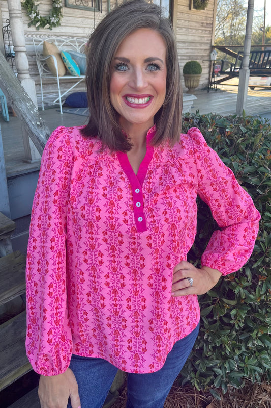 Mary Square Gianna Top | Heirloom Vine Pink