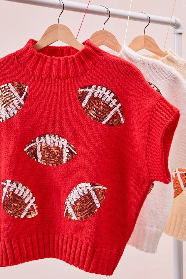 Red Sequin Football Sweater