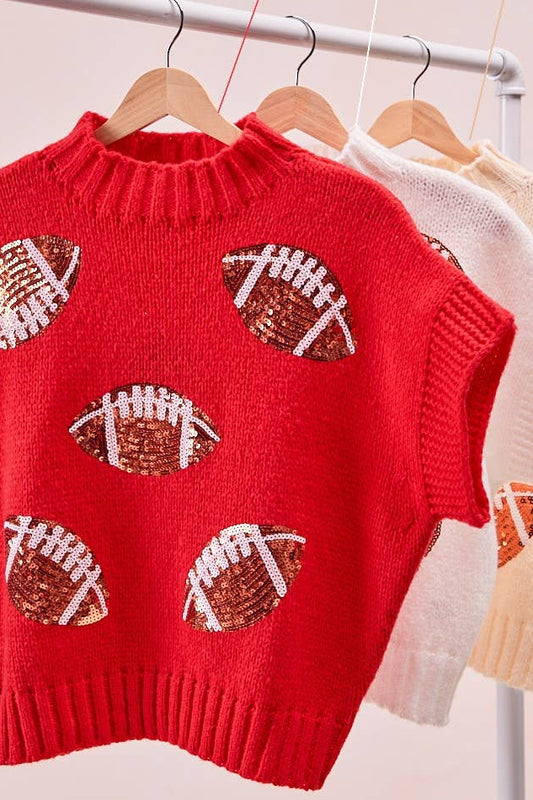 Red Sequin Football Sweater