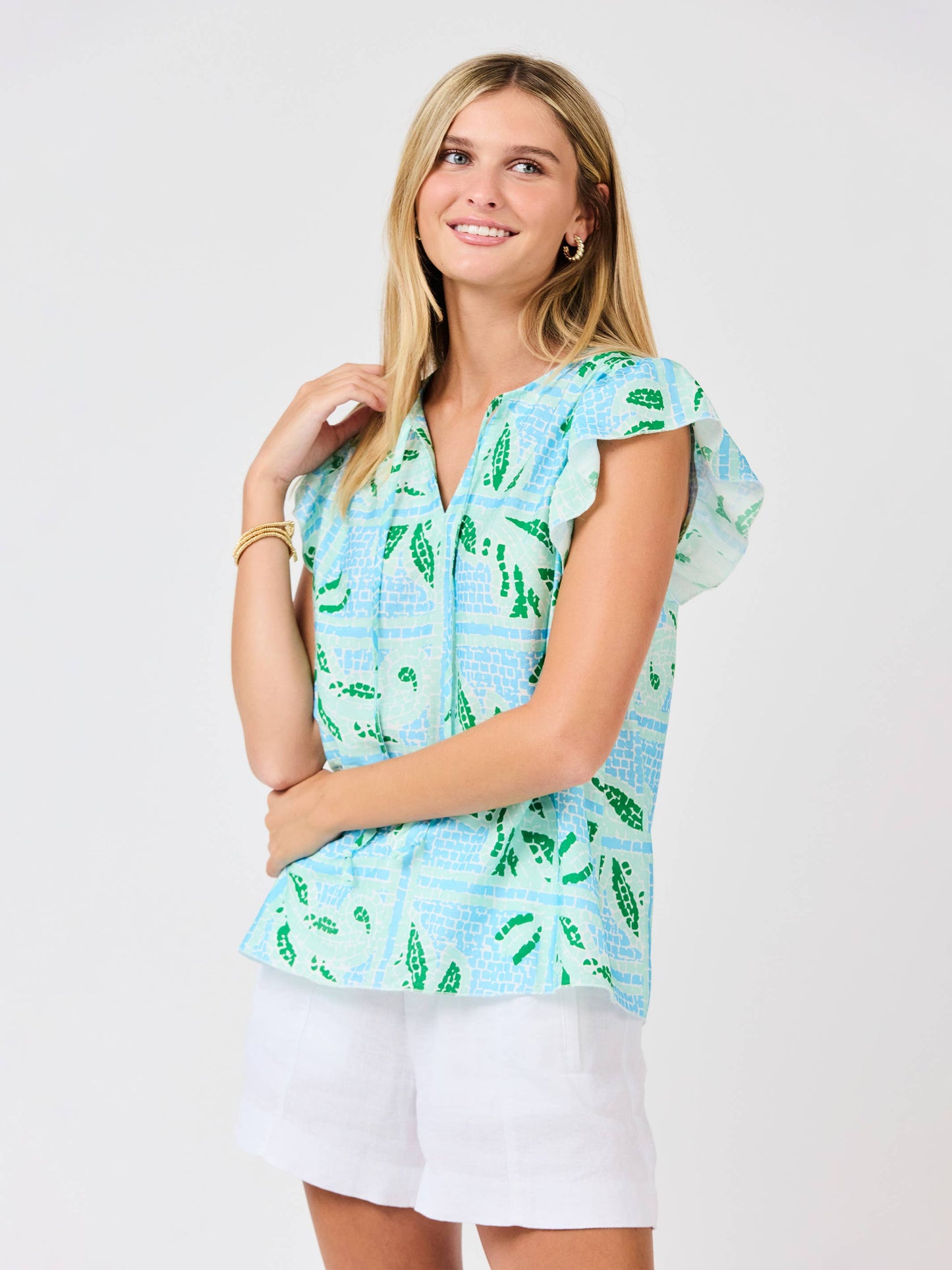 Mary Square Lydia Top | Trellis Tiles Blue