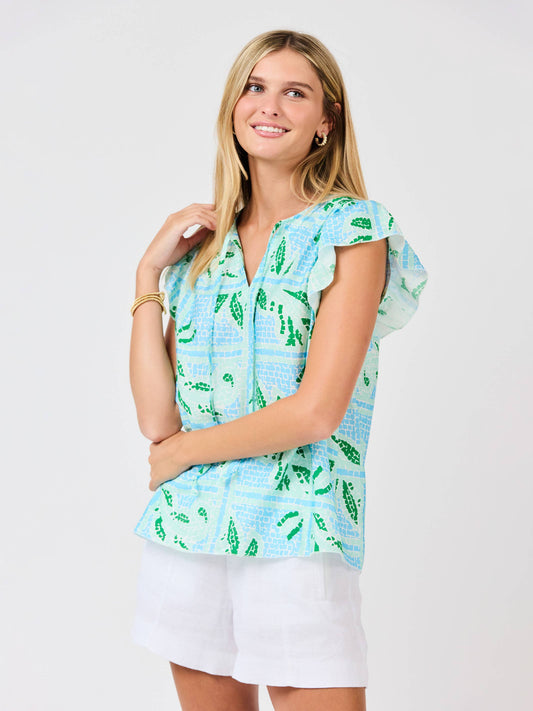 Mary Square Lydia Top | Trellis Tiles Blue