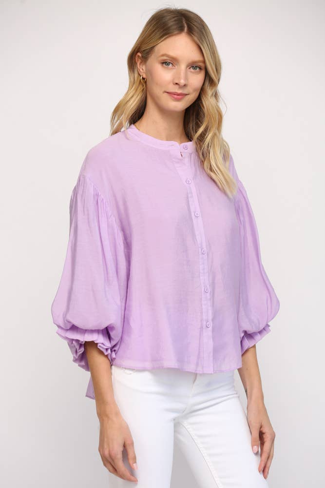 FATE - PUFF SLEEVE BUTTON DOWN SHIRT FT1585: FUCHSIA / M