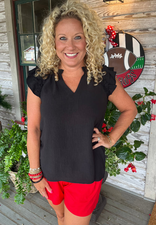 SALE Black Sleeveless Ruffle Top