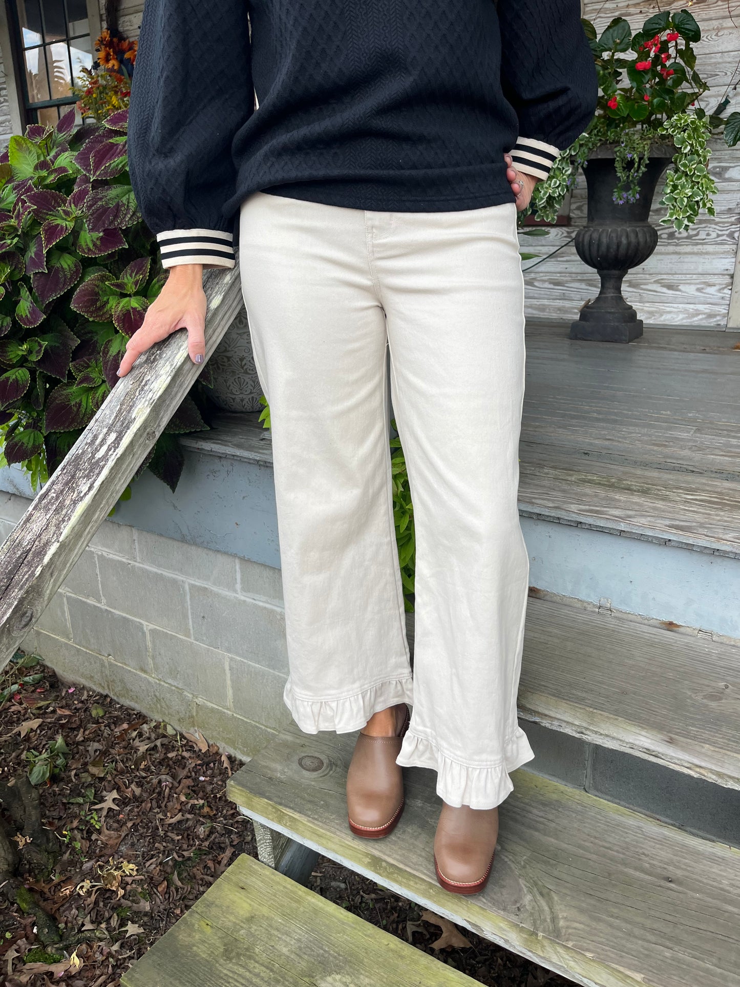 Wide Leg Ruffle Hem Pants | Stone