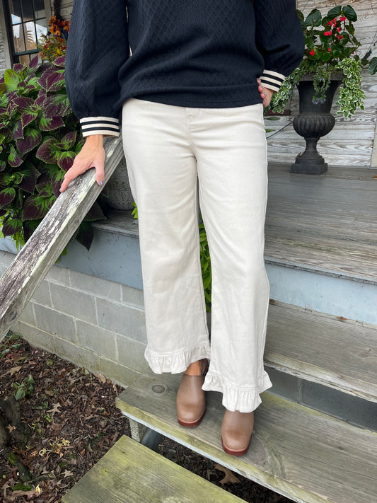 Wide Leg Ruffle Hem Pants | Stone
