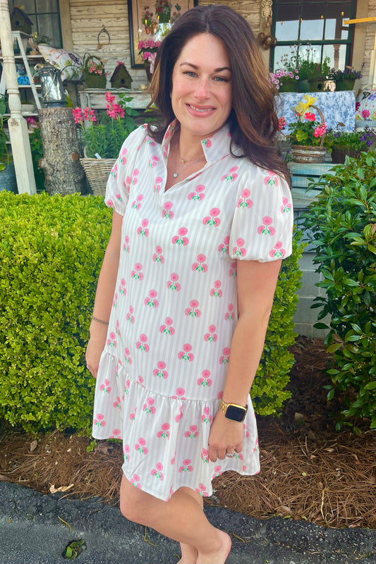 Mary Square Nancy Dress Sweetbriar Stripe | Pink
