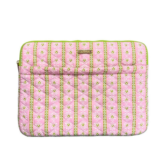 Laura Park Designs - Rosemary Stripe Pink Quilted Laptop Case