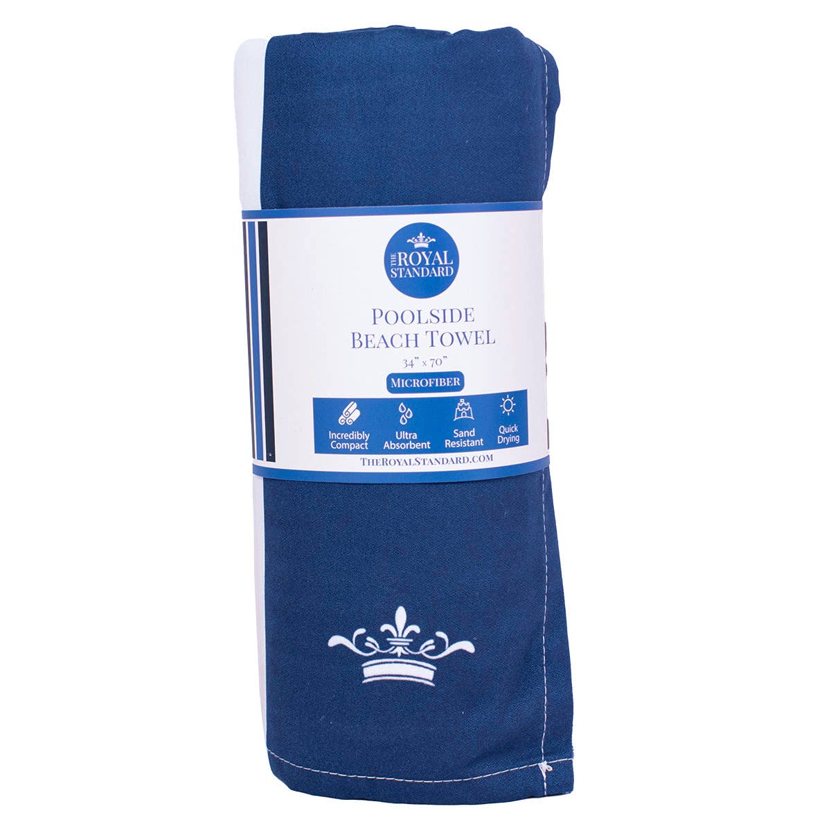 The Royal Standard - Poolside Beach Towel   White/Navy/Sapphire    34x70
