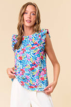 Load image into Gallery viewer, Floral Print Round Neck Ruffle Sleeve Shirt
