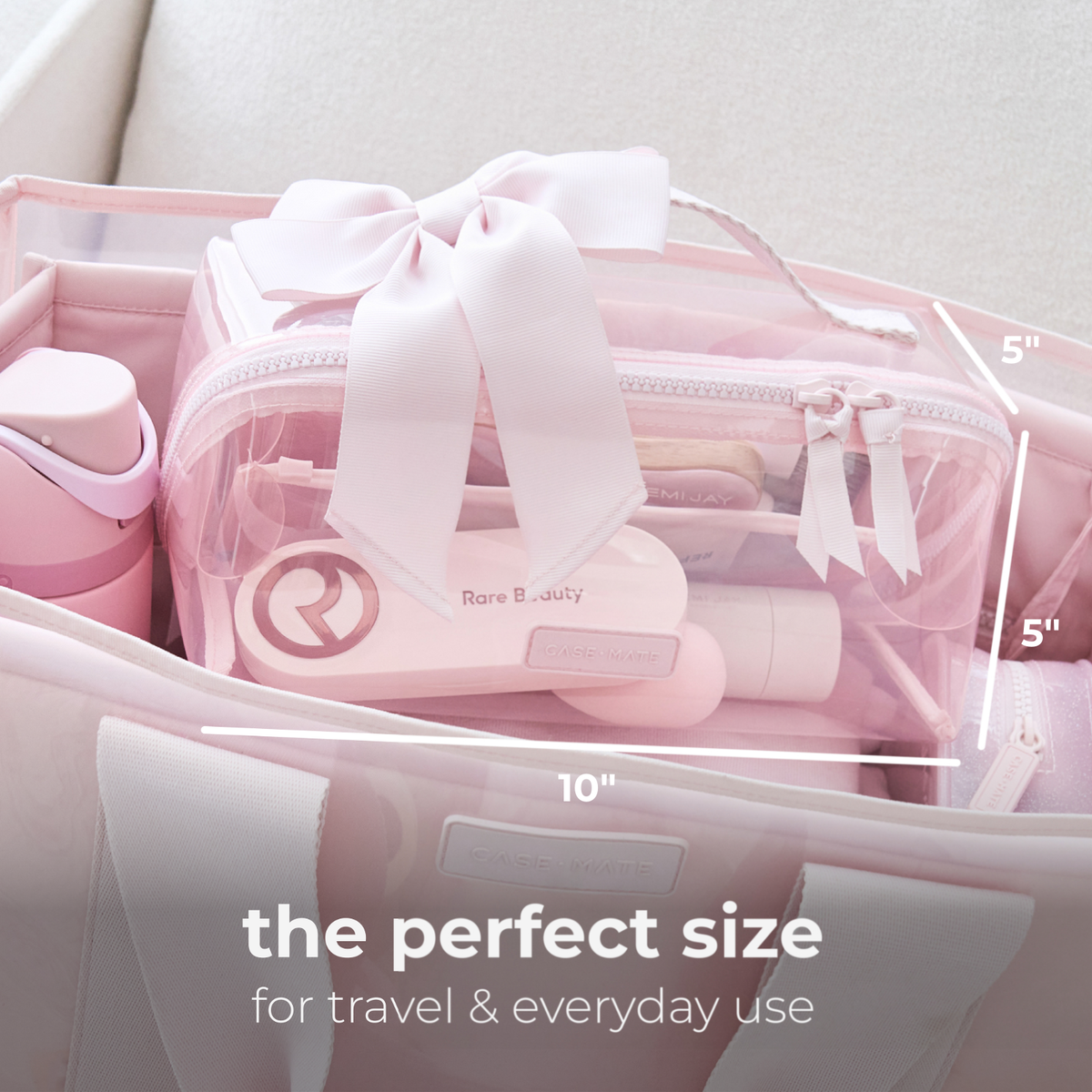 Case-Mate - Jelly Cosmetic Bag – Ballet Pink Bow Lay-Flat Makeup Bag