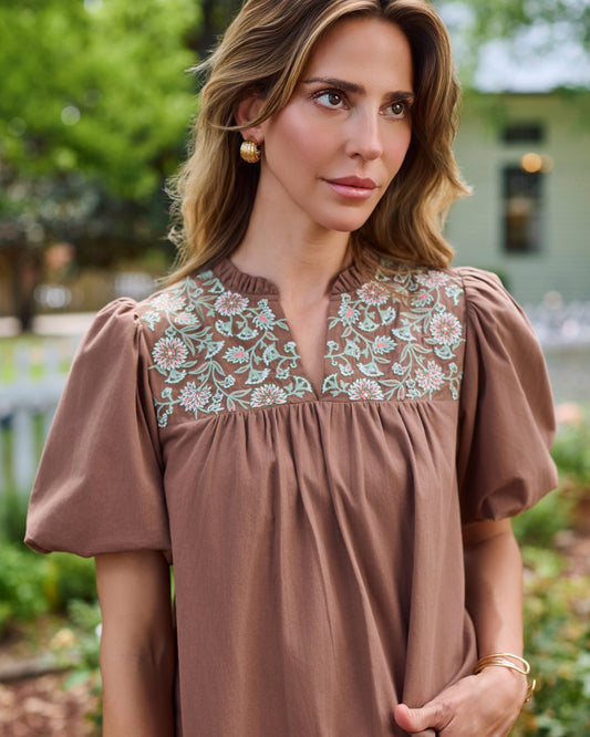 Mary Square - Makayla Embroidered Top | Espresso