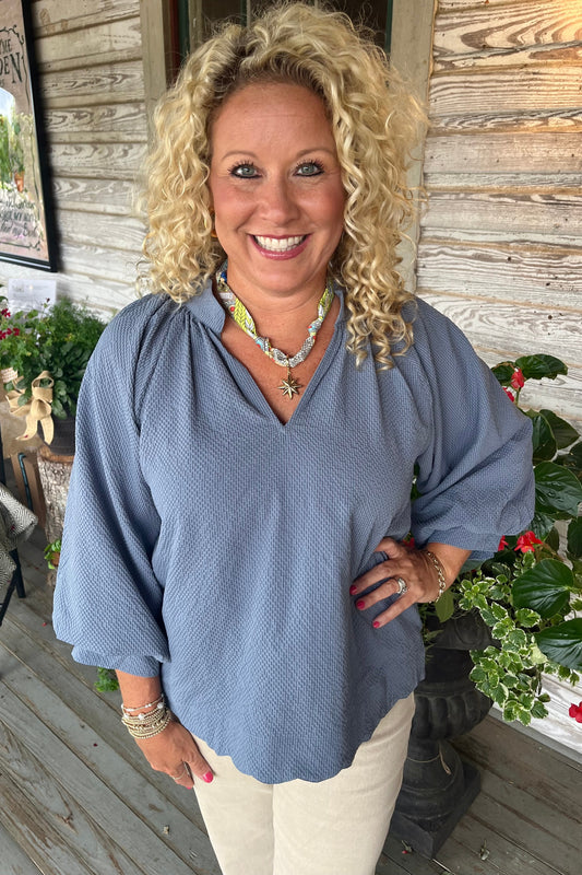 Brooke Scallop Hem Top Steel Blue | S-2X