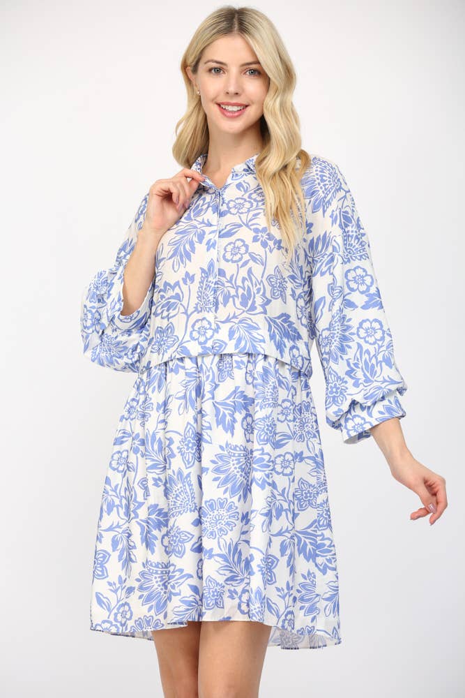 FATE - PUFF SLEEVE SHIRT MINI DRESS FD35578: WHITE/BLUE / S