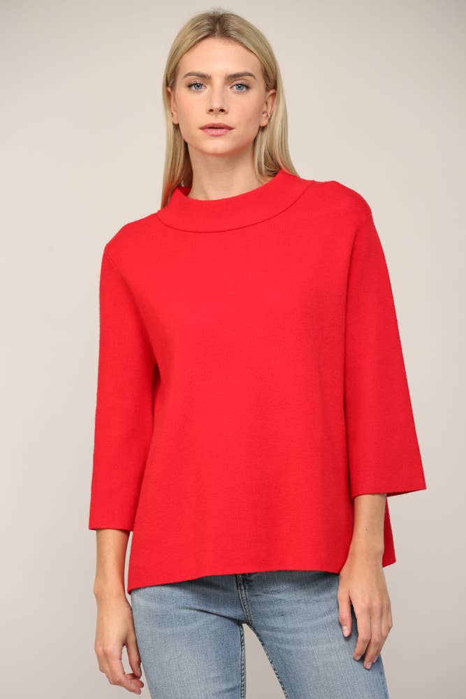 FATE - MOCK NECK PULL OVER SWEATER/BELL SLEEVE VA-35: Black / M