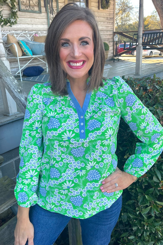 Mary Square Gianna Top | Daisy Chain Green