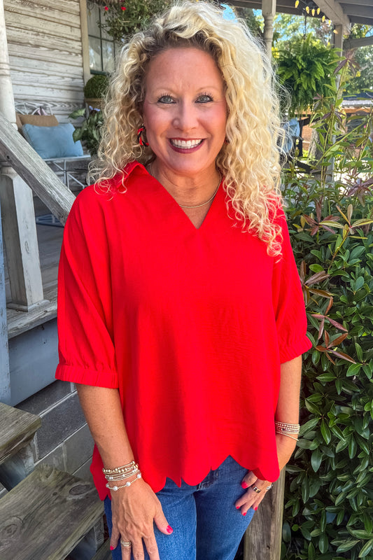 Georgia Scallop Top | Red