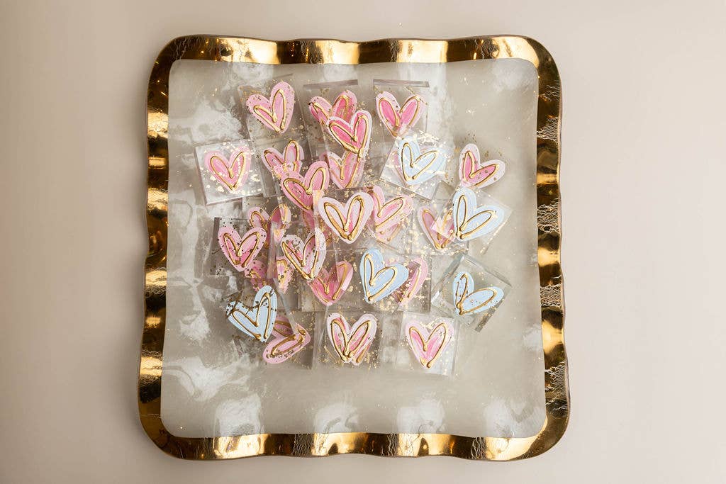 HappiesByAMS - Glass - 2x2 inch Gold Hearts - Colored - *Not Wrapped*