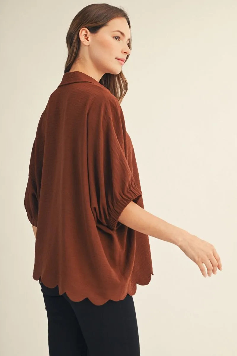 Georgia Scallop Top | Brown