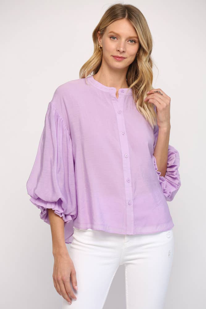 FATE - PUFF SLEEVE BUTTON DOWN SHIRT FT1585: FUCHSIA / M