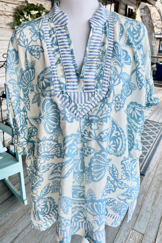 French Blue Paisley Top