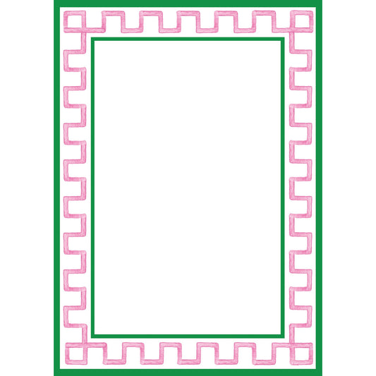 WH Hostess Social Stationery - In Stock 5x7 Greek Key Border Notepad | Pink + Green