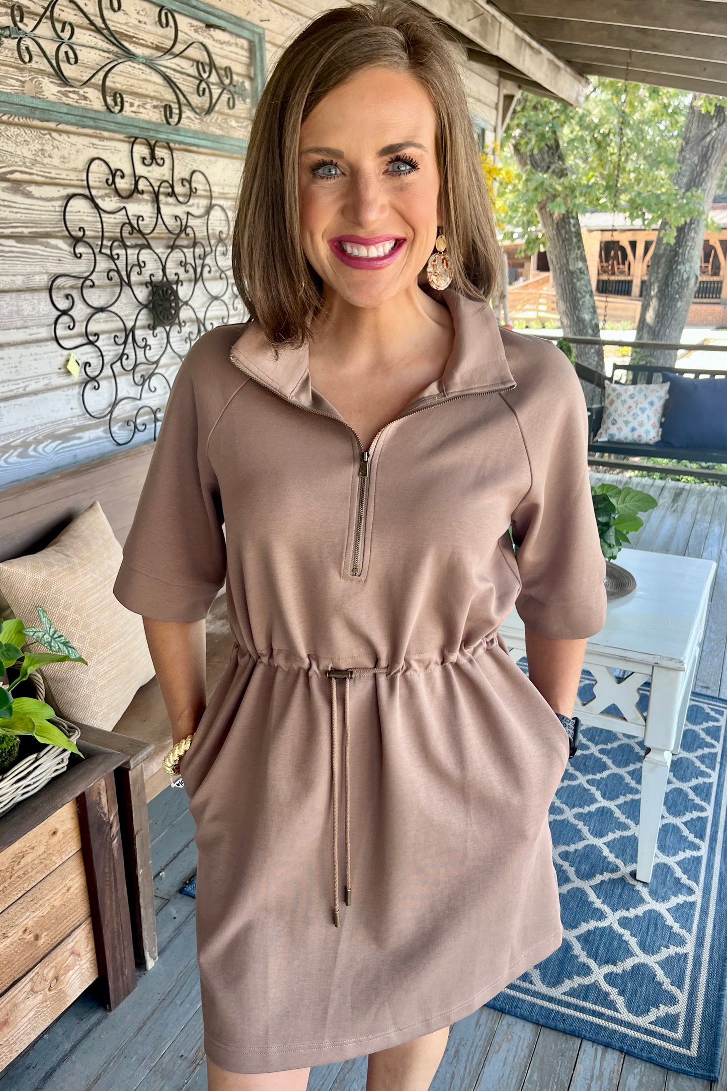Mocha Cinch Waist Dress