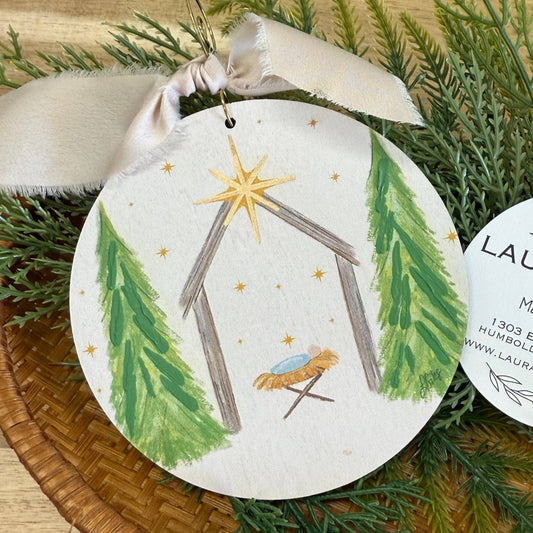 Laura Giles Art - Hand Embellished Jesus with Trees Wood Ornament