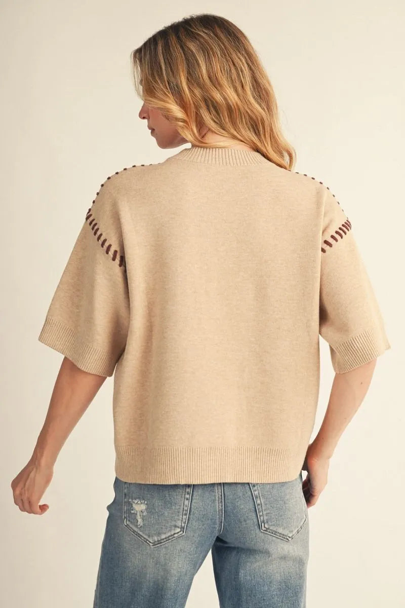 Blair Contrast Knit Top | Oatmeal