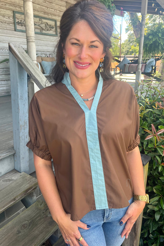 Caroline Contrast Top | Brown