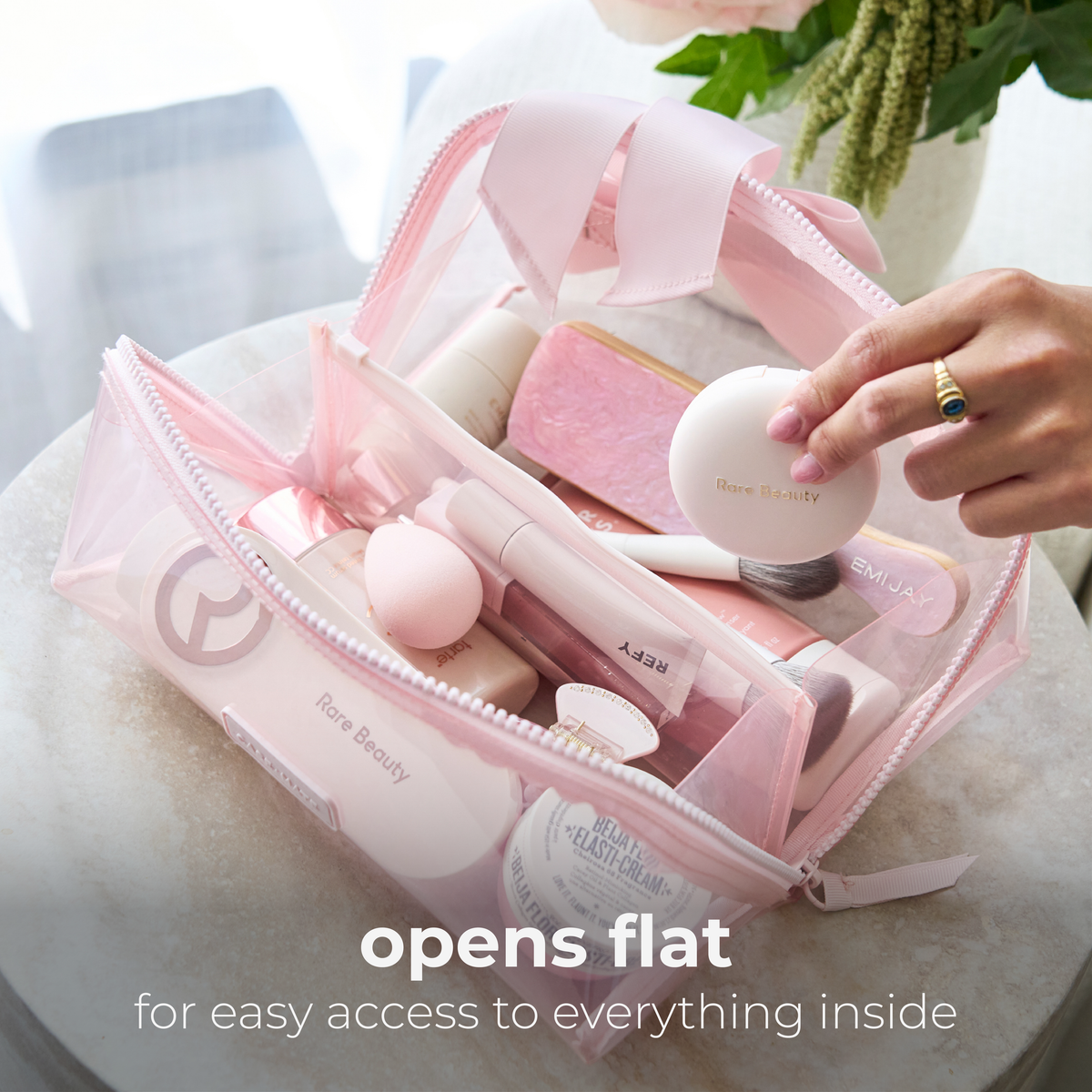 Case-Mate - Jelly Cosmetic Bag – Ballet Pink Bow Lay-Flat Makeup Bag