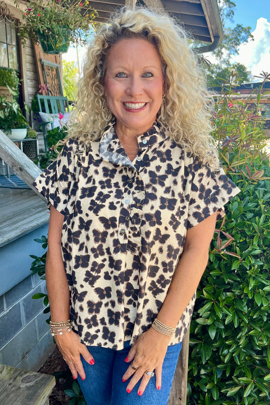Butterly Ecru Print Top