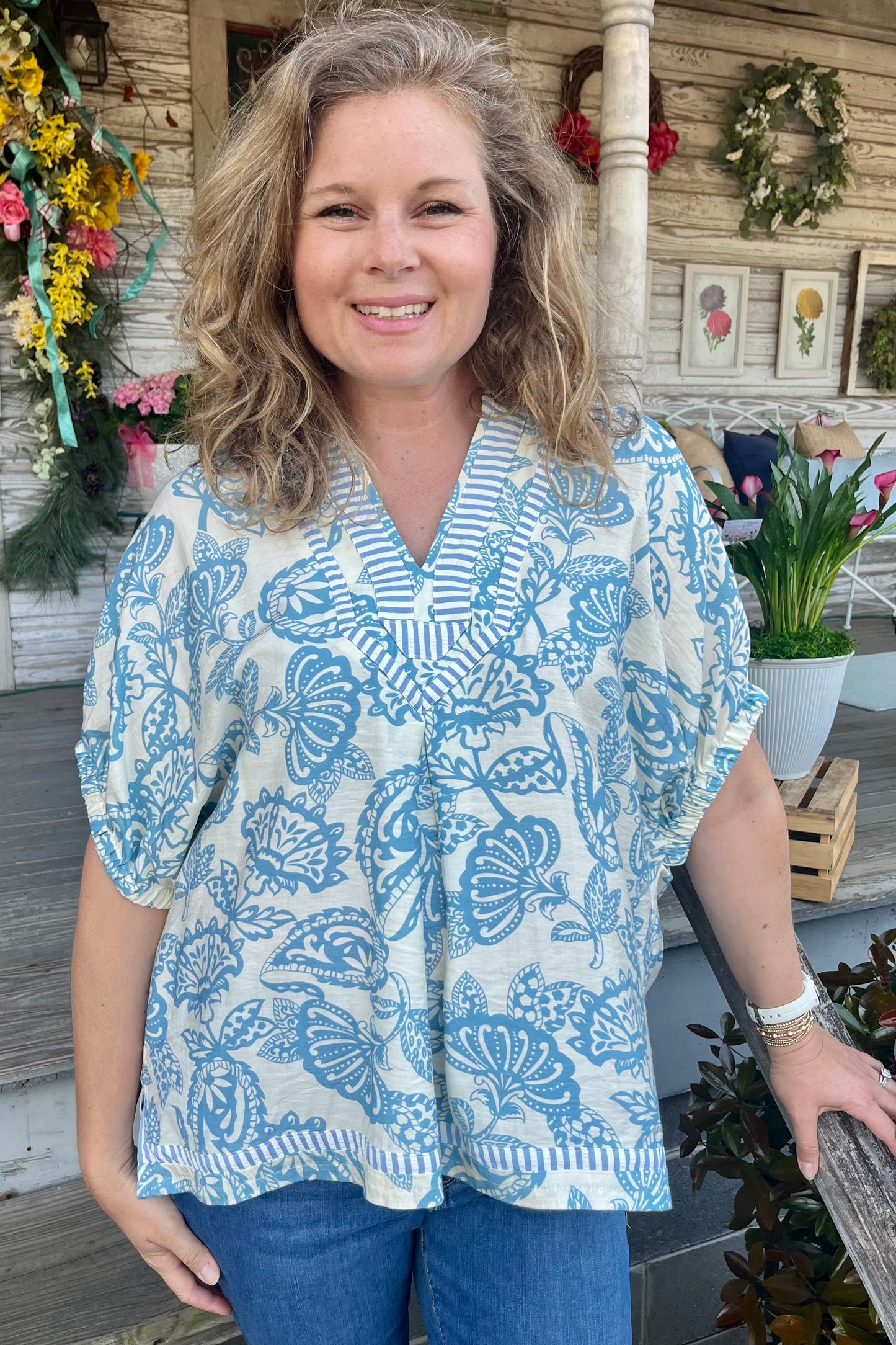 French Blue Paisley Top