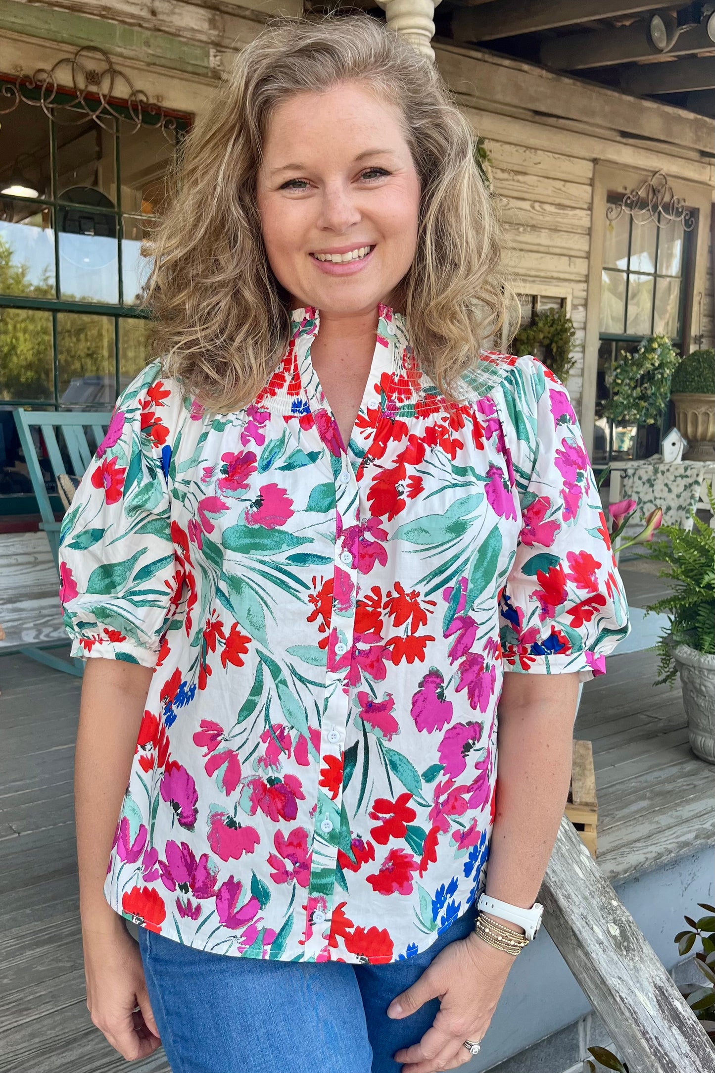 Kivia Blossom Smocked Top