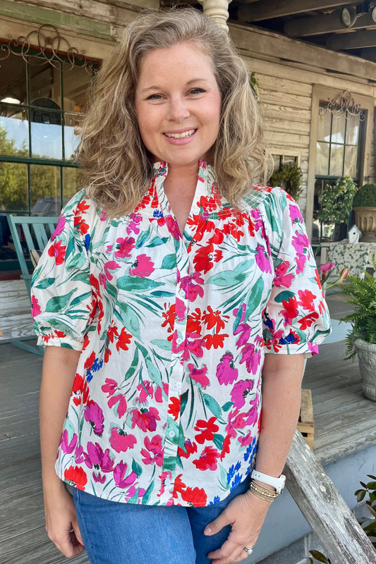 Kivia Blossom Smocked Top