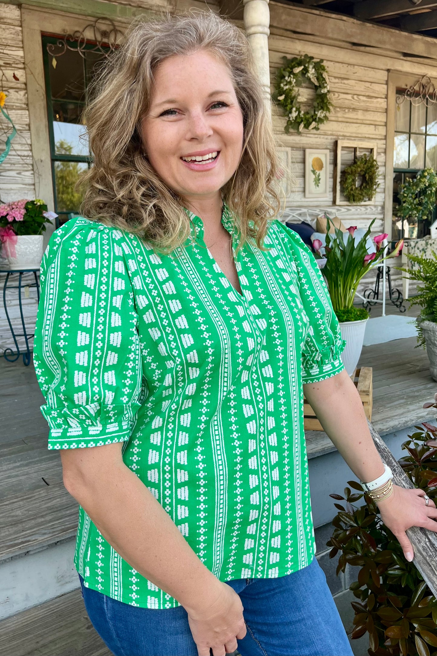 SALE Mary Square Colette Top | Heritage Stitch Green