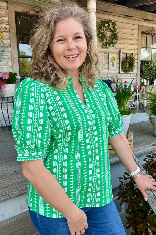 Mary Square Colette Top | Heritage Stitch Green