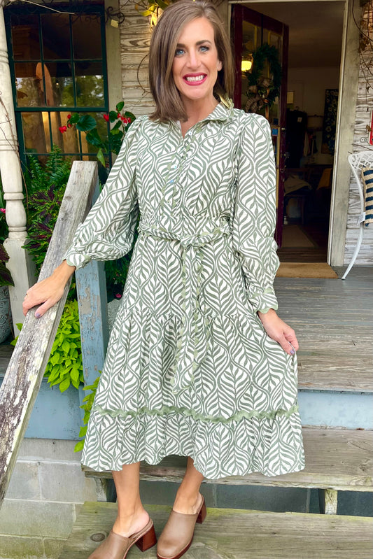 Boho Leaf Print Midi Dress