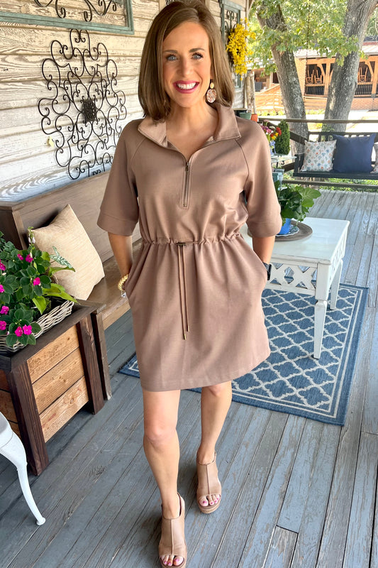 Mocha Cinch Waist Dress