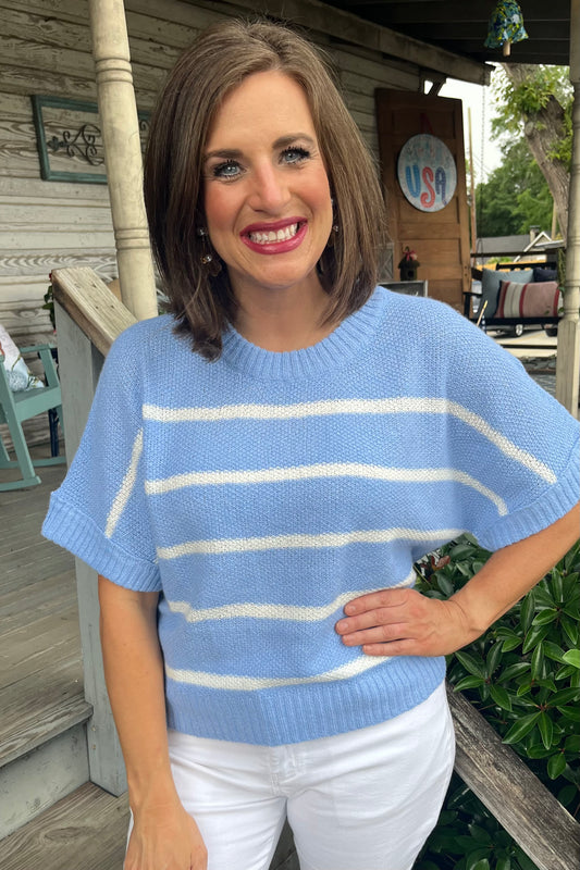 Striped Knit Top | Blue