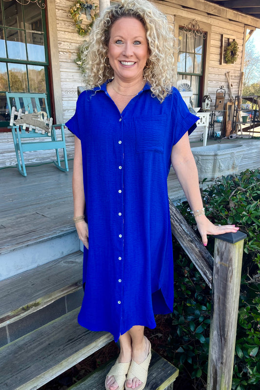 Collared Midi Dress | Royal Blue