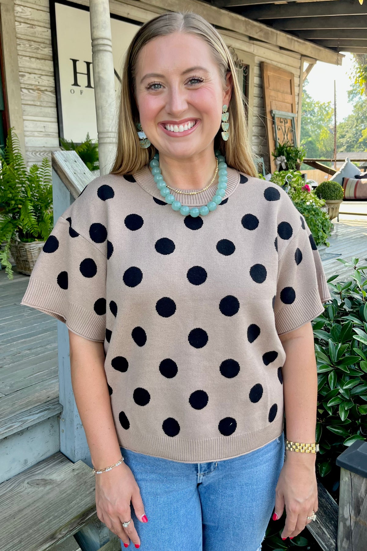 Taupe Polka Dot Sweater Top