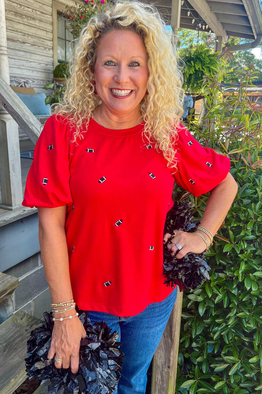 Mary Square Tina Football Top | Red + Black