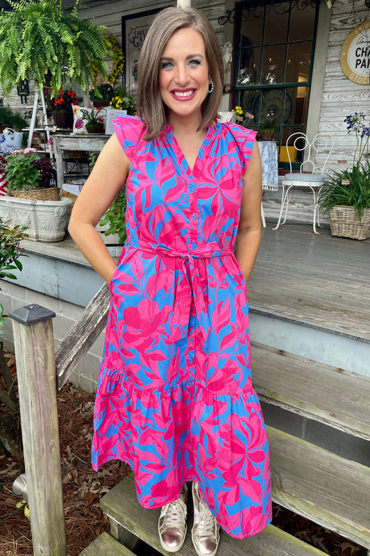 Meira Floral Charlotte Button Midi Dress