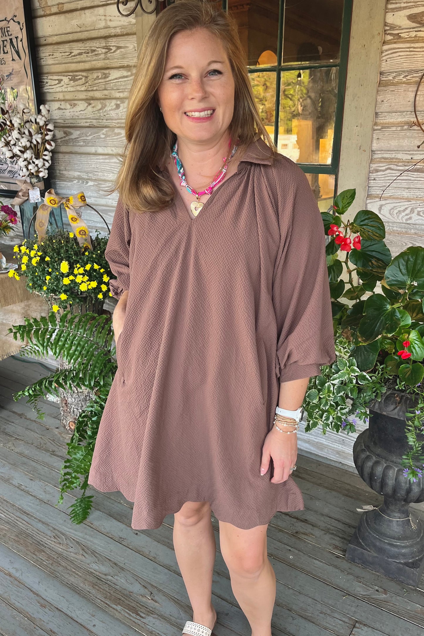 Grace Textured Dress | Chocolate