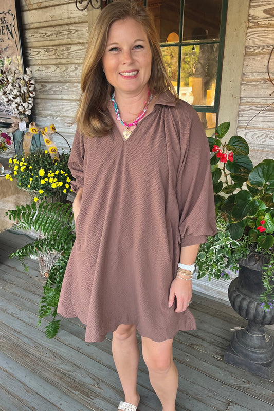 Grace Textured Dress | Chocolate