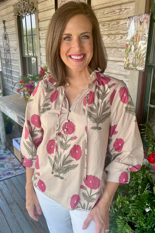 Ecru Floral Print Top